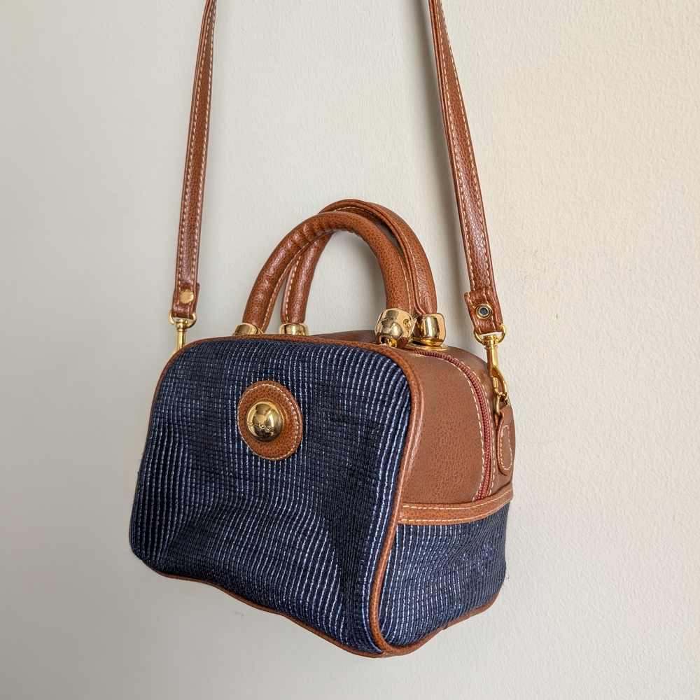 New Vintage 80s Capezio Compact Navy & Brown Mini Top-Handle Crossbody Bag